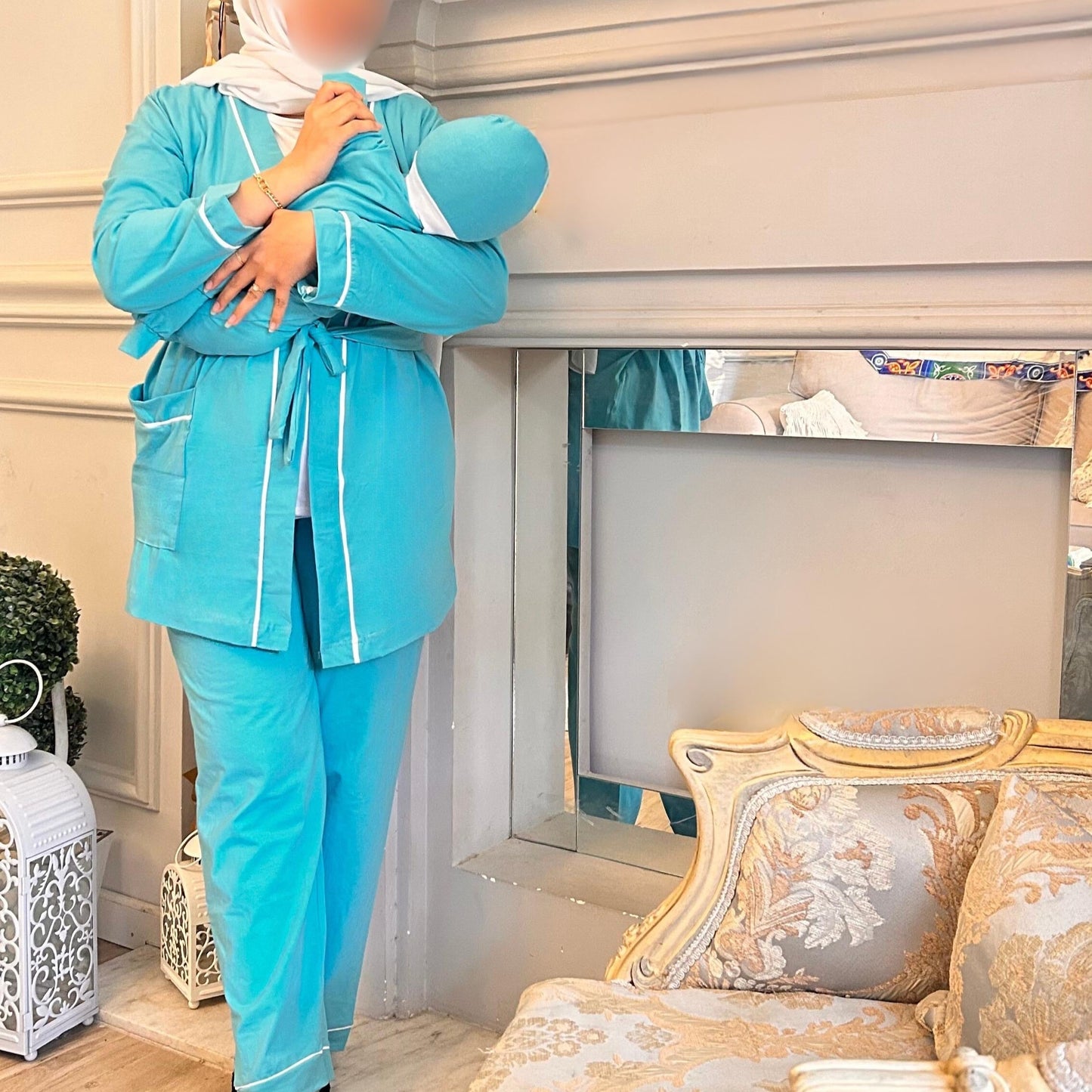 Matching Mom & Baby Pajama - بيجامه المستشفي للام والبيبي قطن ساده