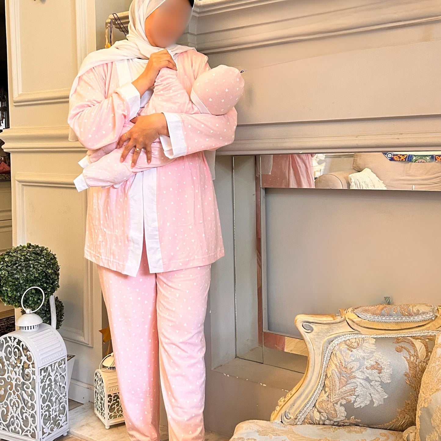 Matching Mom & Baby Pajama -  بيجامه المستشفي للام والبيبي قطن قلوب